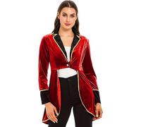 Freebily Blazer Donna Elegante Costume da Circo Giacca Lunga Velluto Jacket Smoking Tuxedo Cappotto di Showman Costume Carnevale Cosplay Festa di Halloween Rosso L