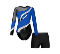 Freebily Body da Danza Classica Bambina Ginnastica Artistica con Pantaloncini Sportivi Balletto Body da Pattinaggio Artistico Lucido con Strass Leotards Maniche Lunghe Blu reale 7-8 anni
