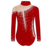 Freebily Body da Pattinaggio Artistico Bambina Maniche Lunghe Body Ginnastica Artistica Balletto Leotards con Strass Bodysuit Danza Classica Moderna Bodysuit da Allenamento Borgogna 7-8 anni