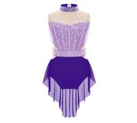 Freebily Body da Pattinaggio Artistico Bambina Vestito da Danza Lirica Moderna Contemporanea Abito da Ballo Latino Americano Tango con Strass Costume da Allenamento Dancewear Viola 5-6 anni