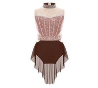 Freebily Body da Pattinaggio Artistico Bambina Vestito da Danza Lirica Moderna Contemporanea Abito da Ballo Latino Americano Tango con Strass Costume da Allenamento Dancewear Marrone 7-8 anni