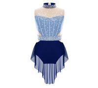 Freebily Body da Pattinaggio Artistico Bambina Vestito da Danza Lirica Moderna Contemporanea Abito da Ballo Latino Americano Tango con Strass Costume da Allenamento Dancewear Blu 7-8 anni