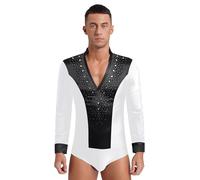 Freebily Body da Uomo Danza Classica Ballo Latino Americano Tango Strass Leotards Danza Samba Rumba Salsa Jazz Jumpsuit Tuta Pattinaggio Artistico Costumi Prestazioni Bianco M