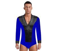 Freebily Body da Uomo Danza Classica Ballo Latino Americano Tango Strass Leotards Danza Samba Rumba Salsa Jazz Jumpsuit Tuta Pattinaggio Artistico Costumi Prestazioni Blu M