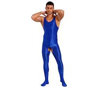 Freebily Body da Uomo Intero Intimo Lucido Bodysuit Cavallo Aperto Leotard Erotico Bodystocking Senza Maniche Tutine Sexy Hot per Sesso Pigiama Tuta da Ginnastica Underwear Blu XL