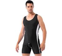 Freebily Body da Uomo Sport Singlet Wrestling Triathlon Bodysuit Culo Aperto Body Shaper Tuta Intera Bodybuiding Dimagrante Jumpsuit Ginnastica Canottiera Slim Fitness Nero XXL