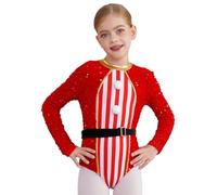 Freebily Body Danza Bambina Leotards di Natale Abito Natalizio Body Ginnastica Artistica Maniche Lunghe Jumpsuit Natale Costume Babbo Natale Costume Bastoncino di Zucchero Rosso 9-10 anni