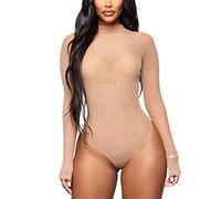 Freebily Body Donna Elegante Vintage Babydoll Bodysuit a Rete Trasparente Leotards Completi Intimi Blusa Camicie Top Tuta Aderente Biancheria Intima Clubwear Discoteca Nudo XL