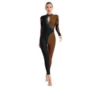 Freebily Body Ginnastica Artistica Donna Balletto Body Danza Classica con Strass Lucido Tuta Intera da Allenamento Pattinaggio Costume da Ballo Jumpsuit a Contrasto di Colore