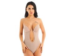 Freebily Body Senza Maniche con Scollo a V Profondo da Donna Shapewear Body Shaper Reggiseno Invisibile Schiena Nuda Corsetto Elegante sotto Abito da Sposa Matrimonio Cachi 32