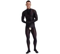 Freebily Bodystocking Uomo Trasparente con Cavallo Aperto Body da Uomo Intimo Erotico Bodysuit Elasticizzato con Cerniera Posteriore Indumenti da Notte Sexy Hot Sleepwear Nero XL