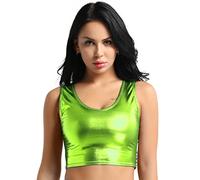 Freebily Canotta Donna Eleganti da Sera Crop Cuoio Top Ragazza Estate Canottiera Donna Palestra Wetlook Top Discoteca Corto Girocollo Verde Fluorescente Taglia Unica