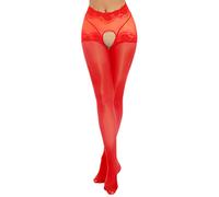 Freebily Collant Cavallo Aperto Donna Collant Aperti al Cavallo Sexy Hot per Sesso Calzamaglie Elasticizzati Trasparente Calza Collant Sexy Leggings a Vita Media Sleepwear Rosso A L