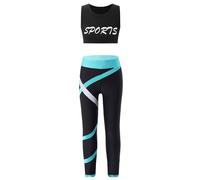 Freebily Completo Sportivo Bambina Estivo Crop Top Ragazza Canotta Spalla Larga Leggins Vita Alta Yoga Pantaloni Tuta Bimba da Ginnastica Ballerina Suit Danza Moderna Verde&Nero 7-8 anni