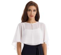 Freebily Coprispalle Donna Elegante Bolero Chiffon Cardigan Corto con Bottone Shrug Cerimonia Matrimonio Scialle e Stola Morbida Parei Poncho Sposa Abiti da Sera Festa Bianco Taglia Unica