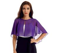 Freebily Coprispalle Donna Elegante Bolero Chiffon Cardigan Corto con Bottone Shrug Cerimonia Matrimonio Scialle e Stola Morbida Parei Poncho Sposa Abiti da Sera Festa Viola Taglia Unica