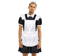 Freebily Costume Addio al Celibato Uomo Cameriera Lingerie Sexy Uomo Hot per Sesso Uniforme Cameriere Sissy Biancheria Intima in Raso Costume Uomo Sexy Carnevale Nero XXL