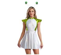Freebily Costume Alieno Donna Vestito Spazio Lucido Abito Spaziale Tuta Astronauta Lucida Abito Travestimento Space Girl Alien Costume Carnevale Festa di Halloween Natale Verde L