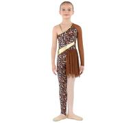 Freebily Costume Cavernicola Preistorico Bambina Body Ginnastica Artistica Monospalla Balletto Leotards con Stampa Leopardo Jumpsuit Preistoria Primitivo Carnevale Halloween Marrone 5-6 anni