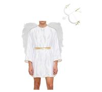 Freebily Costume Cupido Angelo Uomo con Ali Piumate e Arco e Freccia di Cupido Vestito da Dio dell'Amore Messaggero d'Amore Costume Carnevale Halloween Natale San Valentino