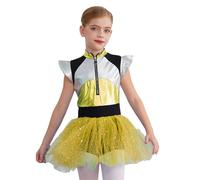 Freebily Costume da Alieno Bambina Alien Space-man Spazio Costume Extraterrestre Alieno Ragazza Vestito Cheerleading Costume Halloween Carnevale Abito Festa di Compleanno Giallo 9-10 anni