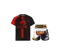 Freebily Costume da Allenamento da Pugile Bambino e Ragazzo Completo da Boxe Muay Thai MMA Arti Marziali Boxing Maglietta Manica Corta + Pantaloncini Kick-Thai Tracksuit Rosso&Bianco A 9-10 anni