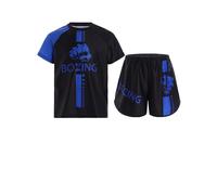 Freebily Costume da Allenamento da Pugile Bambino e Ragazzo Completo da Boxe Muay Thai MMA Arti Marziali Boxing Maglietta Manica Corta + Pantaloncini Kick-Thai Tracksuit Blu 13-14 anni