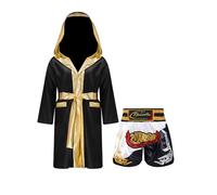 Freebily Costume da Bambino Pugile con Pantaloncini Boxe Boxing Shorts Muay Thai Bambini Ragazzi Abbigliamento Arti Marziali Pantaloni Corti da MMA Combattimento Kickboxing Bianco&Nero 13-14 anni