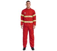 Freebily Costume da Pompiere Uomo Uniforme Vigile del Fuoco Completo Pompiere Adulto Riflettente Costumi in Maschera Costumi da Vigile del Fuoco per Carnevale Halloween Rosso M