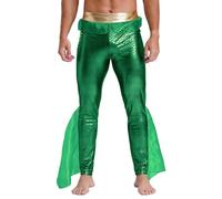 Freebily Costume da Poseidone Dio Greco Uomo Pantaloni da Re dei Mari Mondo Sottomarino Collant Lucidi Leggings da Sirena Costumi in Maschera per Carnevale Halloween Verde M