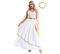 Freebily Costume Dea Greca Antica Donna Costume Imperatrice Romana Abito Romano Greco con Copricapo Costume Donna Ateniese Vestito Dea Atena Greca Toga Costumi di Carnevale Champagne M