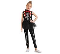 Freebily Costume Domatore Circo Bambina Jumpsuit da Presentatore del Circo con Strass Tutu Danza Abito Travestimento Ringmaster Costume Cosplay Carnevale Halloween Natale Nero 7-8 anni