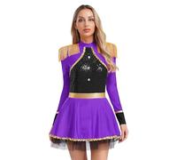 Freebily Costume Domatrice Circo Donna Vestito da Maestro di Circo con Nappe Paillettes Abito da Banda Majorette Body Danza Ginnastica Ringmaster Costume Carnevale Halloween Viola S