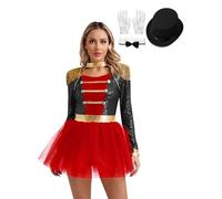 Freebily Costume Donna Domatrice Presentatrice del Circo Ringmaster per Carnevale Halloween, Vestito Maestro di Circo Body Danza Classica Ginnastica A Nero S