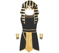 Freebily Costume Egiziano Faraone Maschile Uomo Costumi Faraone Ramsete Faraone dell'Antico Egitto re Tutankhamon Costume Carnevale Halloween con Bracciali Copricapo Regale Nero 3XL