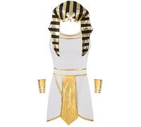 Freebily Costume Egiziano Faraone Maschile Uomo Costumi Faraone Ramsete Faraone dell'Antico Egitto re Tutankhamon Costume Carnevale Halloween con Bracciali Copricapo Regale Bianco M
