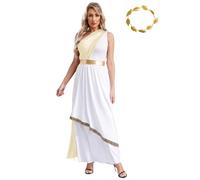 Freebily Costume Greco Romano Donna con Copricapo Abito da Festa della Dea Greca Atena Vestito Cosplay della Dea Greca Romana Antica Costume da Imperatrice Imperiale Champagne L