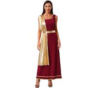 Freebily Costume Imperatrice Romana Donna Vestito Dio Greco Romano Cleopatra Toga Imperatore Abito Tunica Dea Antica Sparta Costumi di Carnevale Feste di Halloween Natale Borgogna S