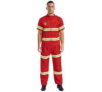 Freebily Costume Pompiere Uomo Costume da Vigile del Fuoco Completo Pompiere Giacca Pantaloni Emergenze Uniforme Pompiere Costumi in Maschera Costume Carnevale Halloween Rosso 190