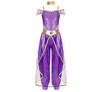Freebily Costume Principessa Araba Bambina Vestito Danza del Ventre con Paillettes Costume Carnevale Halloween Belly Danza Costume Danzatrice Ventre Abito Travestimento Viola 13-14 anni