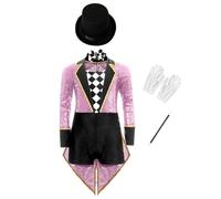Freebily Costume Ringmaster Bambina Vestito da Domatore Circo Uniforme da Guardia con Paillettes Body da Banda Majorette Costume Carnevale Halloween Festa a Tema Rosa 7-8 anni