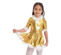 Freebily Costumi di Danza Bambina Vestito da Ballo Maniche Lunghe Danza Classica Jazz Moderna Miss Santa Costume di Natale Abito Pattinaggio Artistico Dancewear Partito Oro 5-6 Anni
