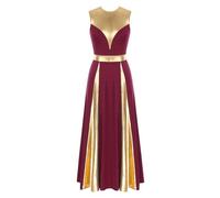 Freebily Donna Abito da Liturgico Manica Lunga Abito da Lode Gonna Lunga Culto Scollo Rotondo Maxi Vestito da Balletto Danza Lirica Ginnastica Swing Costume da Ballo Borgogna M