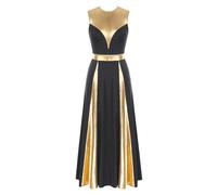 Freebily Donna Abito da Liturgico Manica Lunga Abito da Lode Gonna Lunga Culto Scollo Rotondo Maxi Vestito da Balletto Danza Lirica Ginnastica Swing Costume da Ballo Nero L