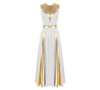 Freebily Donna Abito da Liturgico Manica Lunga Abito da Lode Gonna Lunga Culto Scollo Rotondo Maxi Vestito da Balletto Danza Lirica Ginnastica Swing Costume da Ballo Bianco S