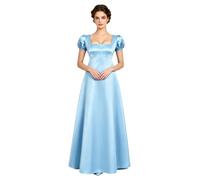 Freebily Donna Abito Regency Maxi Vestito Ballo Vittoriano Stile Impero Blu Celeste S