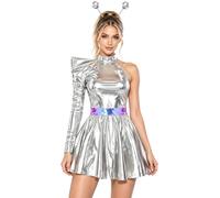 Freebily Donna Costume Alieno Cosplay Spaziale Dello Spazio Vestito Abito | Abito Con Una Manica Lunga,Vestito Festa Rave Festival,Collo Alto,Musicale,Concerto,Compleanno,Performance,Di Halloween