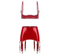 Freebily Donna Pcs Set Metallico Lucido Abbigliamenti Due Pezzi Set Mutandine Senza Intimo E Reggiseno Completo Due Pezzi Yk Donne Natale Rosso 3XL