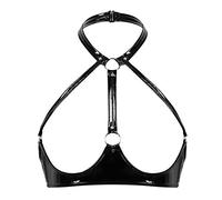 Freebily Donna Reggiseno Senza Ferretto Non Imbottito Wetlook Top Ragazza Estivi Corti Push Up Bra Bikini Brasiliana Harness Punk Donna Pelle Fibbia Nero I M