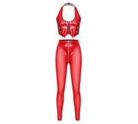 Freebily Donna Set Collant In Lattice Costumi Due Pezzi Set Top Corto E Pantaloni Lunghi Abbigliamento Night Club Costumi Disco Jogging Rosso L